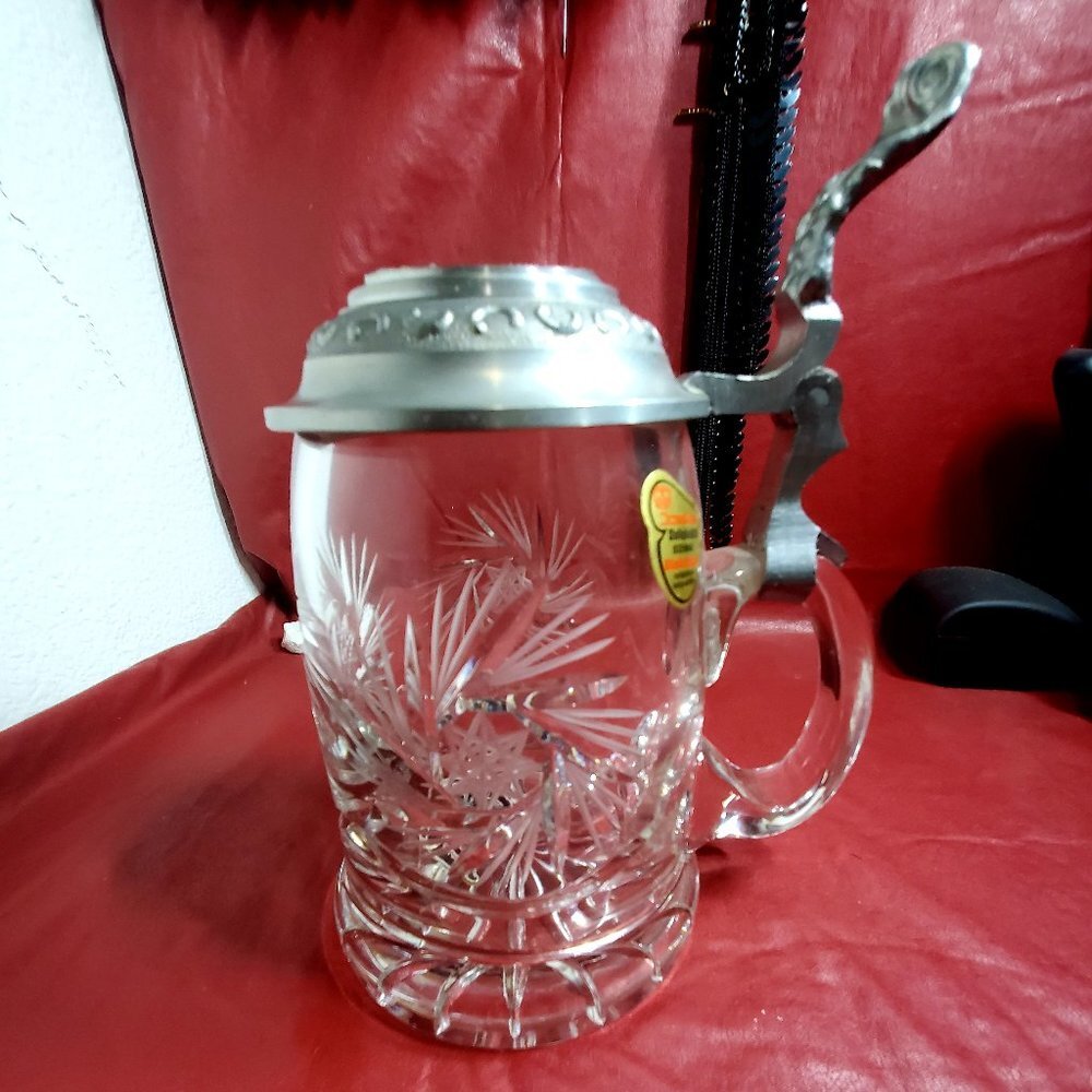 Bleikristall German Crystal Lidded Beer Stein -Oct